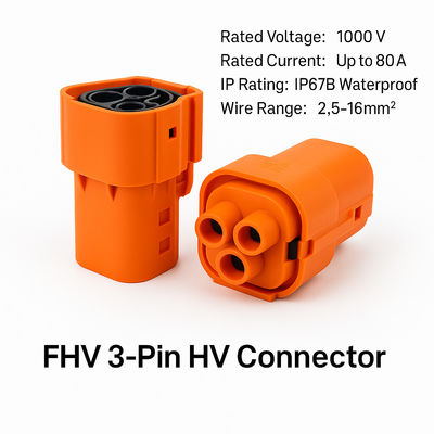 IP67B Connecteur EV en plastique à 3 broches 1000V 80A pour batterie A/C PTC