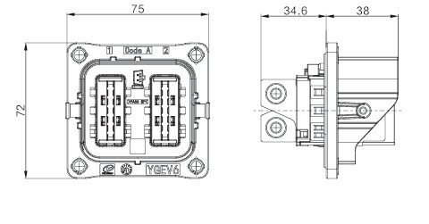 Connecteur hybride haute tension à 2 broches 400A 1000V avec HVIL et blindage à 360°